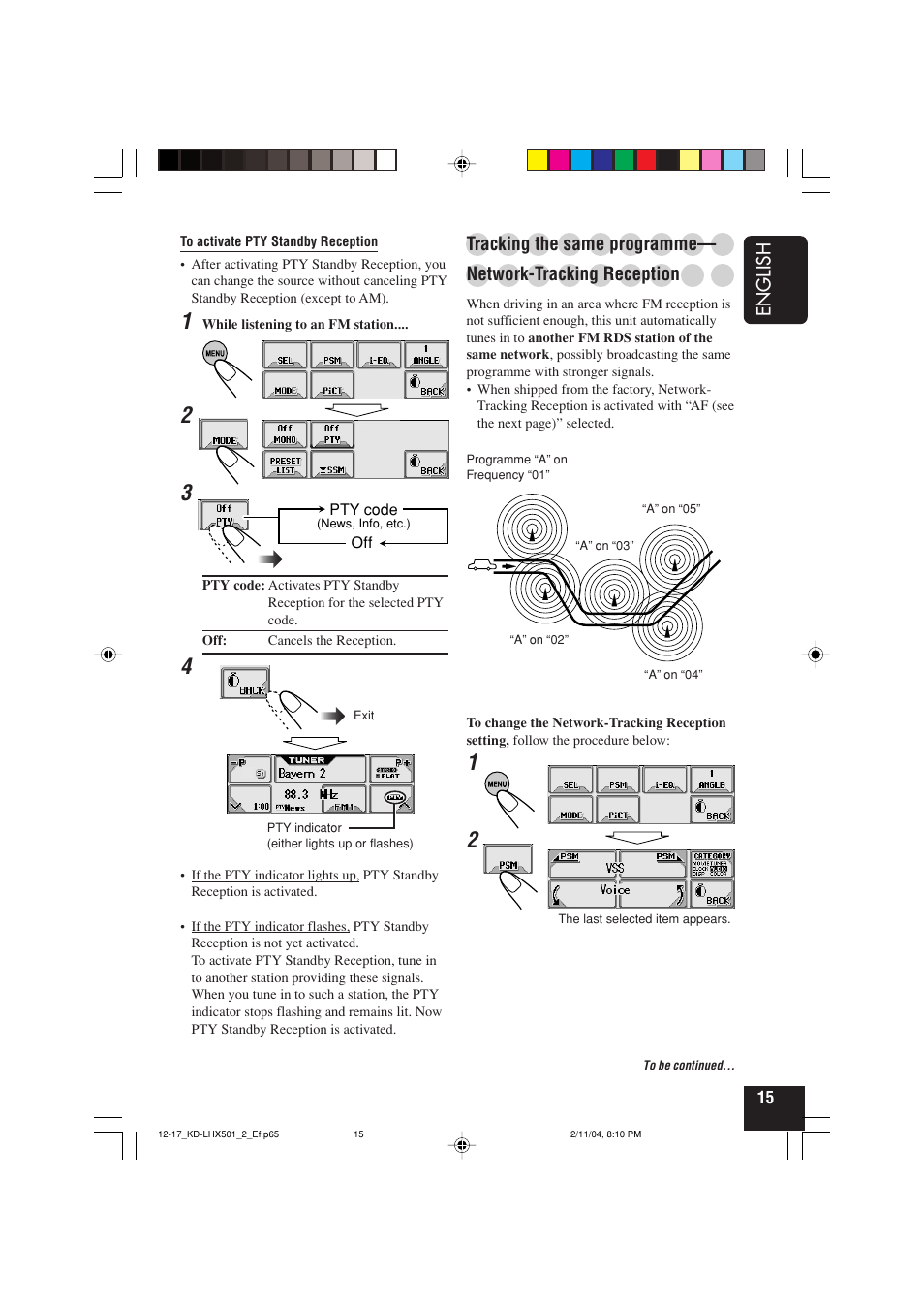 English, Tracking the same programme, Network-tracking reception | JVC CD-RECEIVER KD-LHX501 User Manual | Page 15 / 65