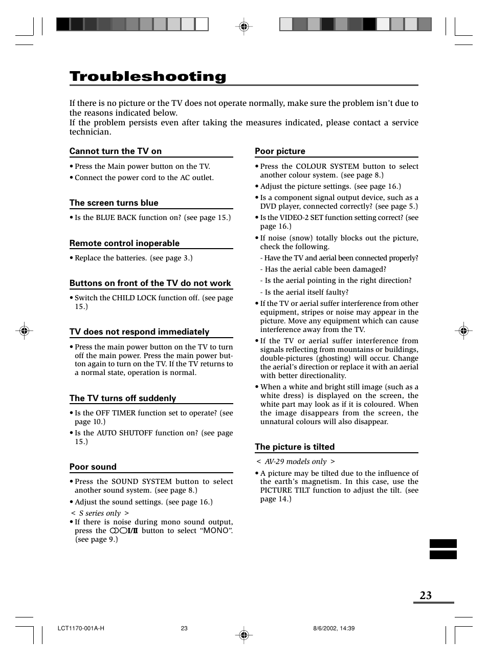 Troubleshooting | JVC AV-21WX3 User Manual | Page 23 / 112