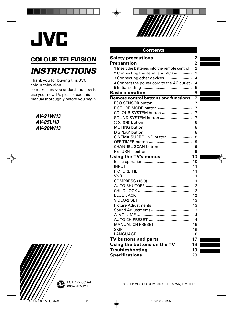 JVC AV-21WX3 User Manual | Page 25 / 112