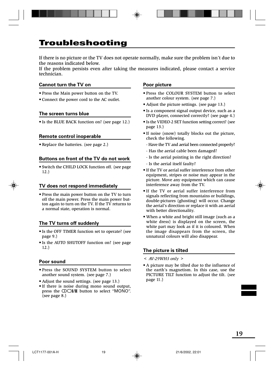 Troubleshooting | JVC AV-21WX3 User Manual | Page 43 / 112