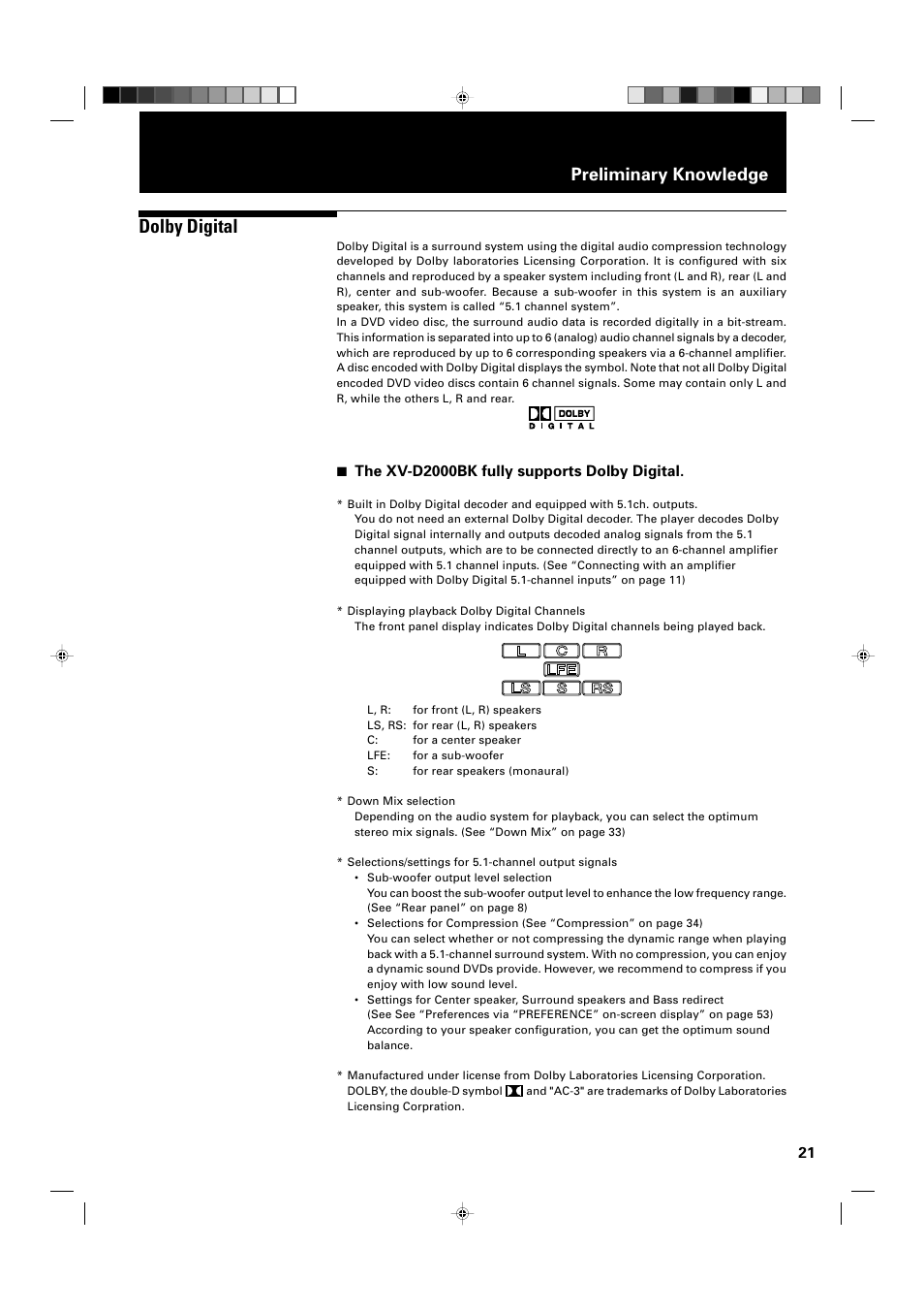 Dolby digital, Preliminary knowledge | JVC XV-D2000BK User Manual | Page 23 / 68