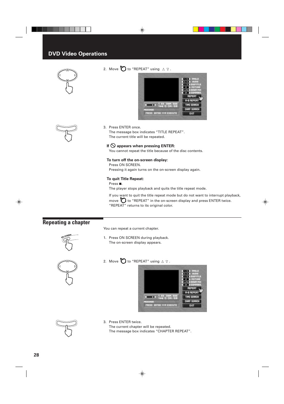 Repeating a chapter, Dvd video operations | JVC XV-D2000BK User Manual | Page 30 / 68