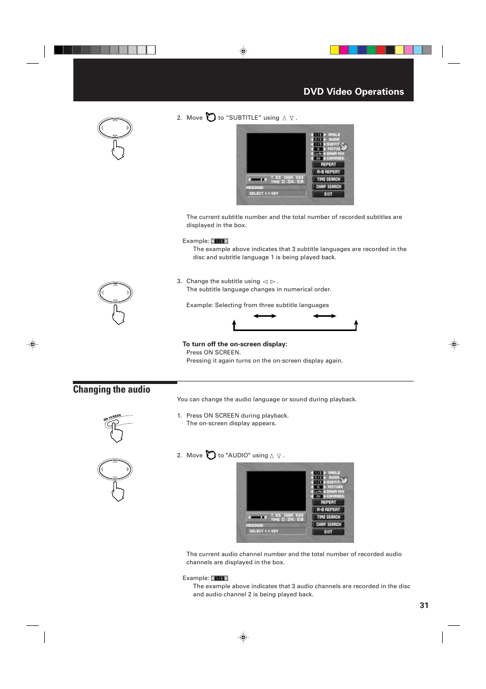 Changing the audio, Dvd video operations | JVC XV-D2000BK User Manual | Page 33 / 68