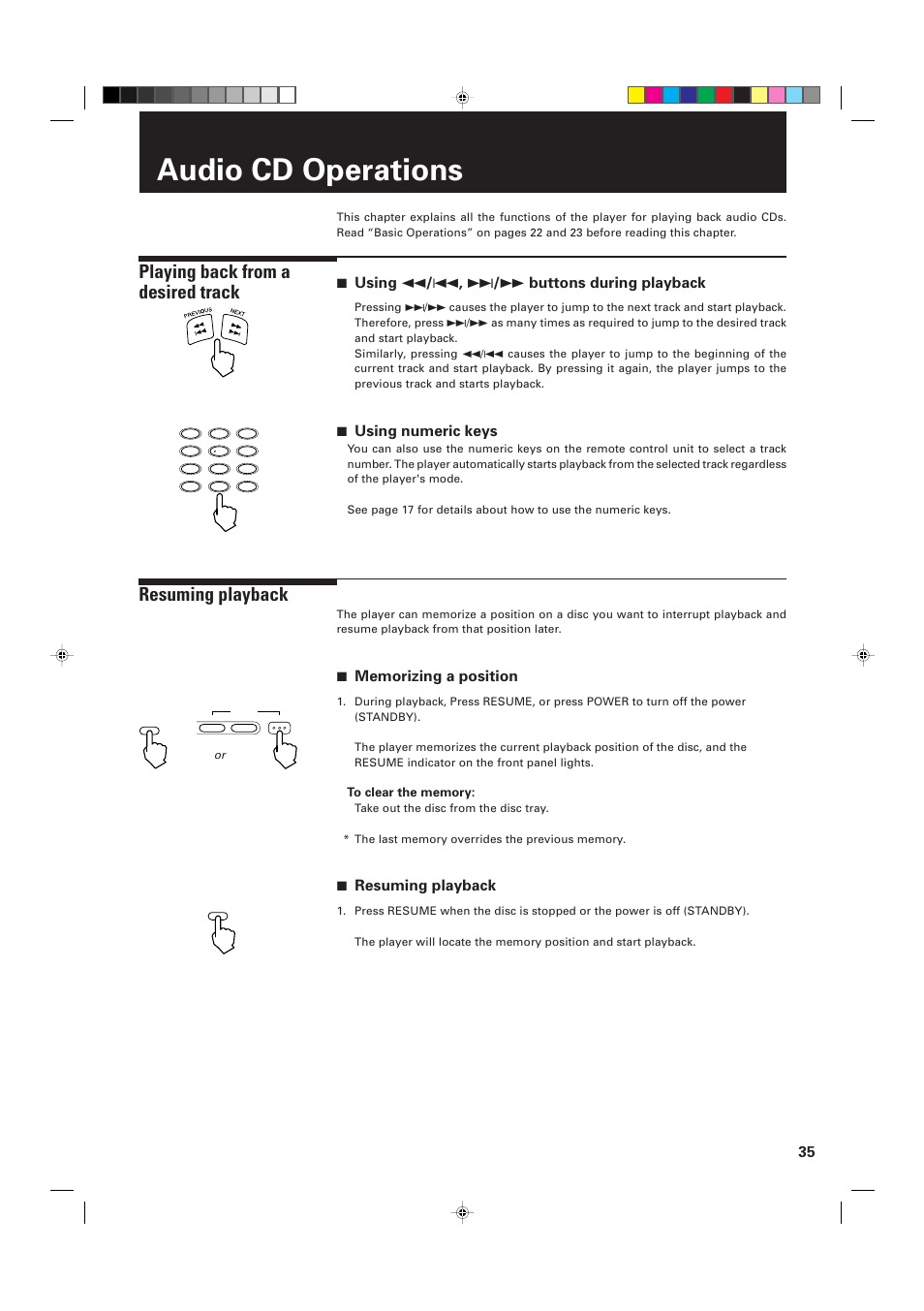 Audio cd operations, Playing back from a desired track, Resuming playback | 7 using 1 / 4 , ¢ / ¡ buttons during playback, 7 using numeric keys, 7 resuming playback | JVC XV-D2000BK User Manual | Page 37 / 68