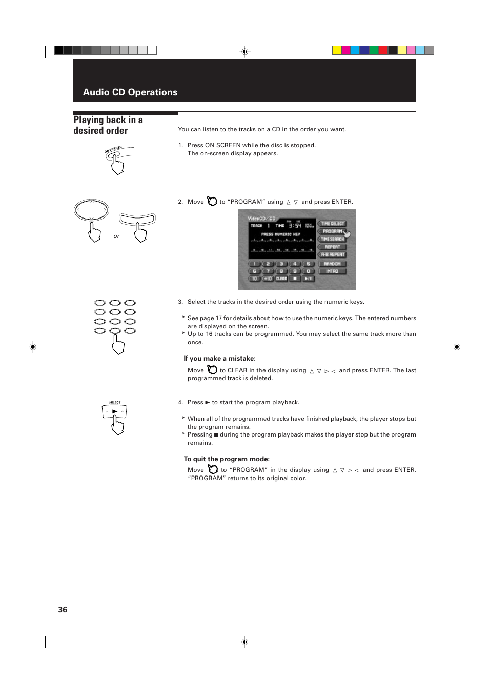 Playing back in a desired order, Audio cd operations | JVC XV-D2000BK User Manual | Page 38 / 68