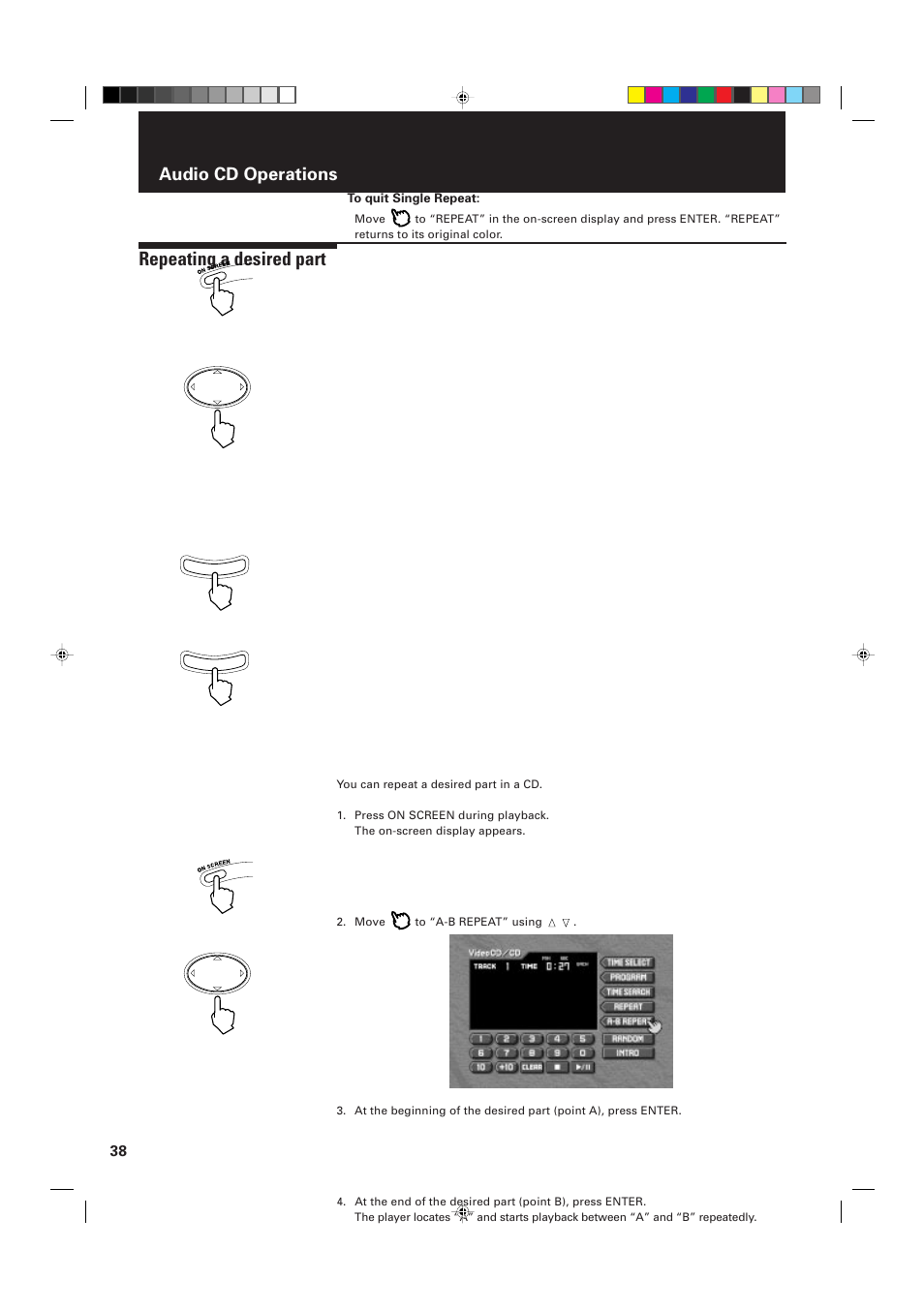 Repeating a desired part, Audio cd operations | JVC XV-D2000BK User Manual | Page 40 / 68