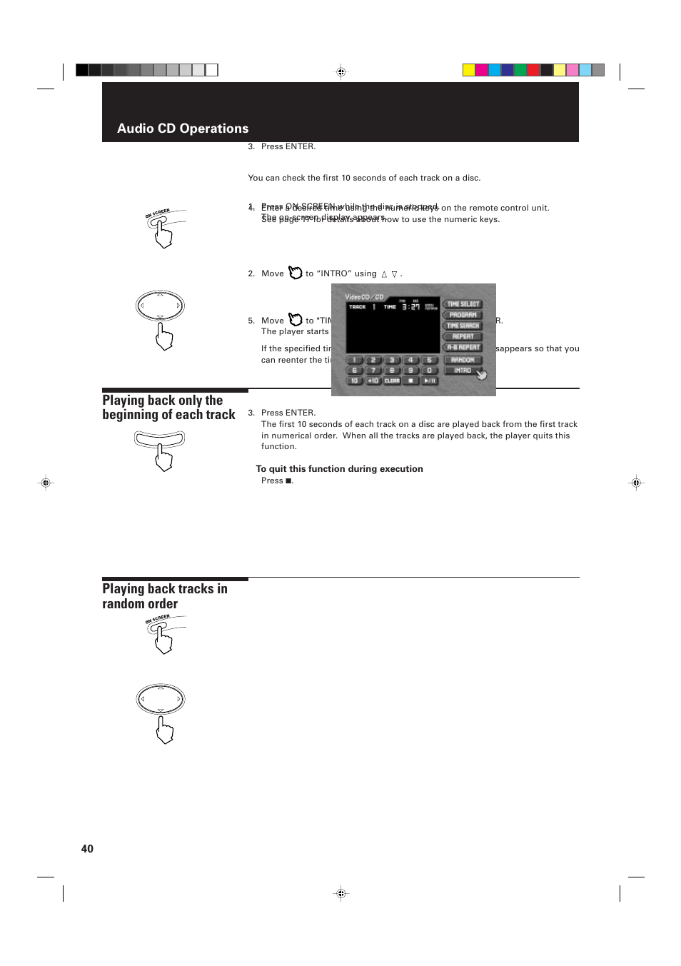 Playing back only the beginning of each track, Playing back tracks in random order, Audio cd operations | JVC XV-D2000BK User Manual | Page 42 / 68