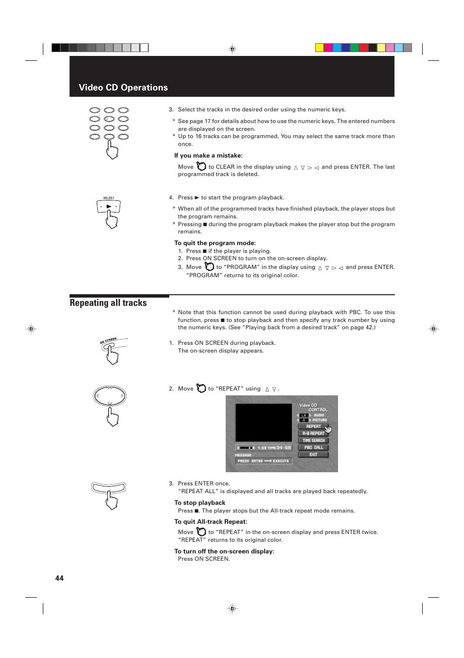 Repeating all tracks, Video cd operations | JVC XV-D2000BK User Manual | Page 46 / 68