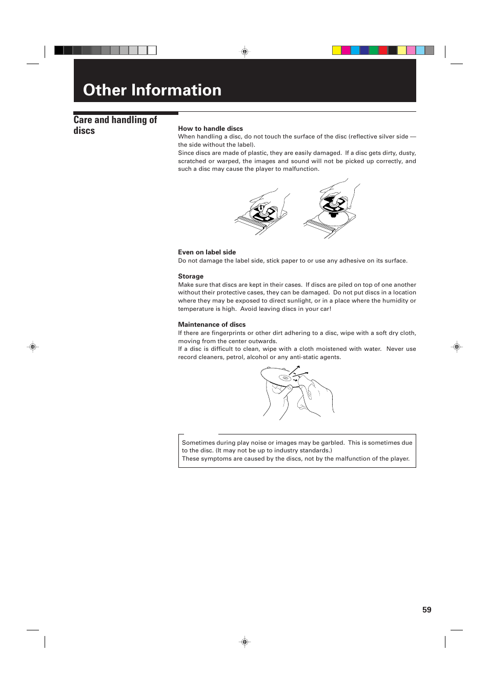 Other information, Care and handling of discs | JVC XV-D2000BK User Manual | Page 61 / 68