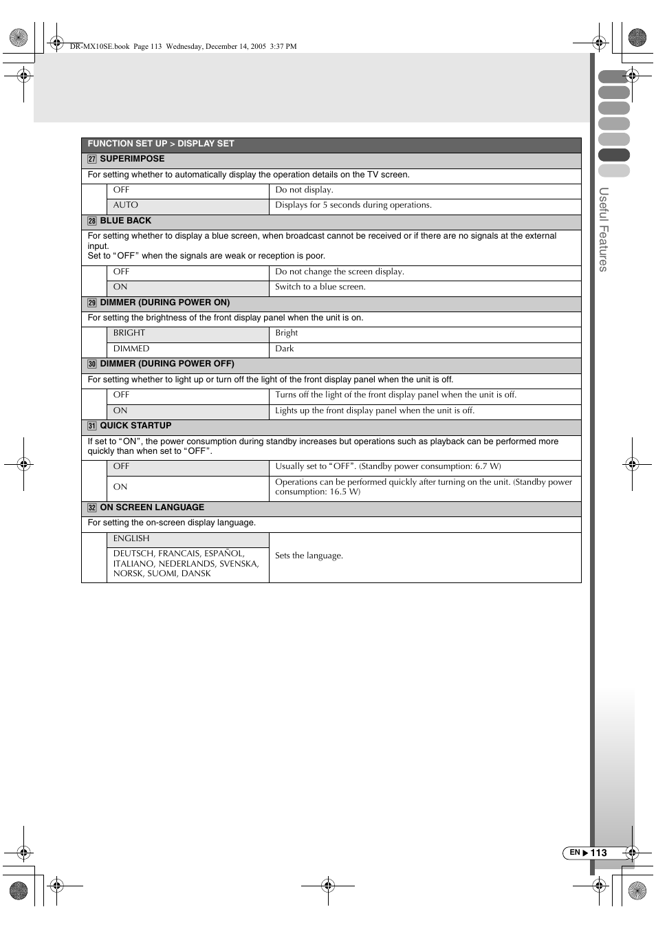 Usef ul f eature s | JVC DR-MX10SEK User Manual | Page 113 / 128