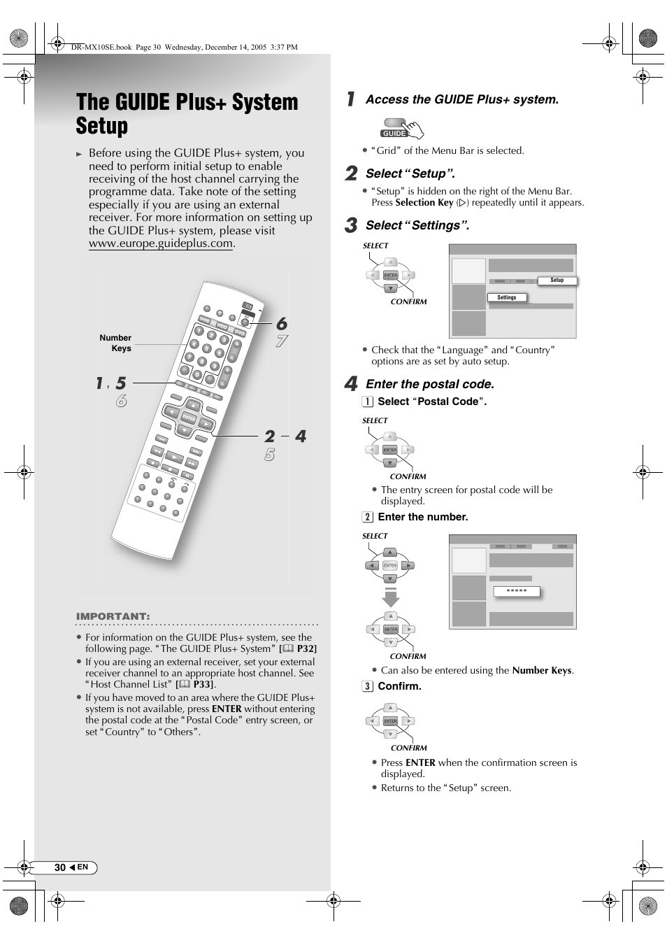 The guide plus+ system setup, B- d e a , e f | JVC DR-MX10SEK User Manual | Page 30 / 128