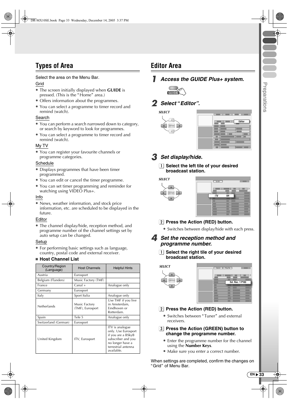 Types of area, Editor area, Types of area editor area | JVC DR-MX10SEK User Manual | Page 33 / 128