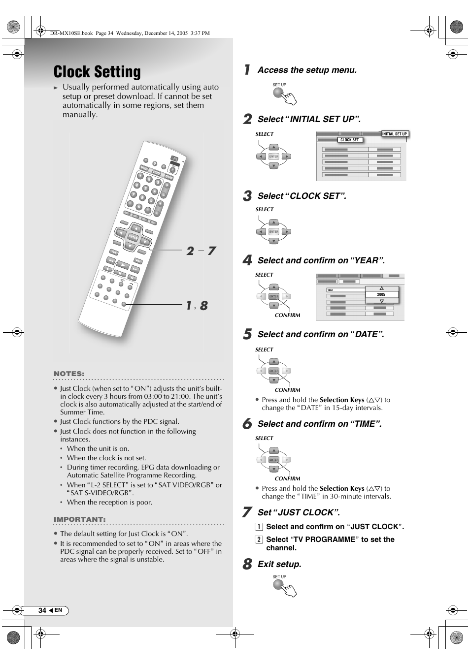 Clock setting, A, h b - g | JVC DR-MX10SEK User Manual | Page 34 / 128