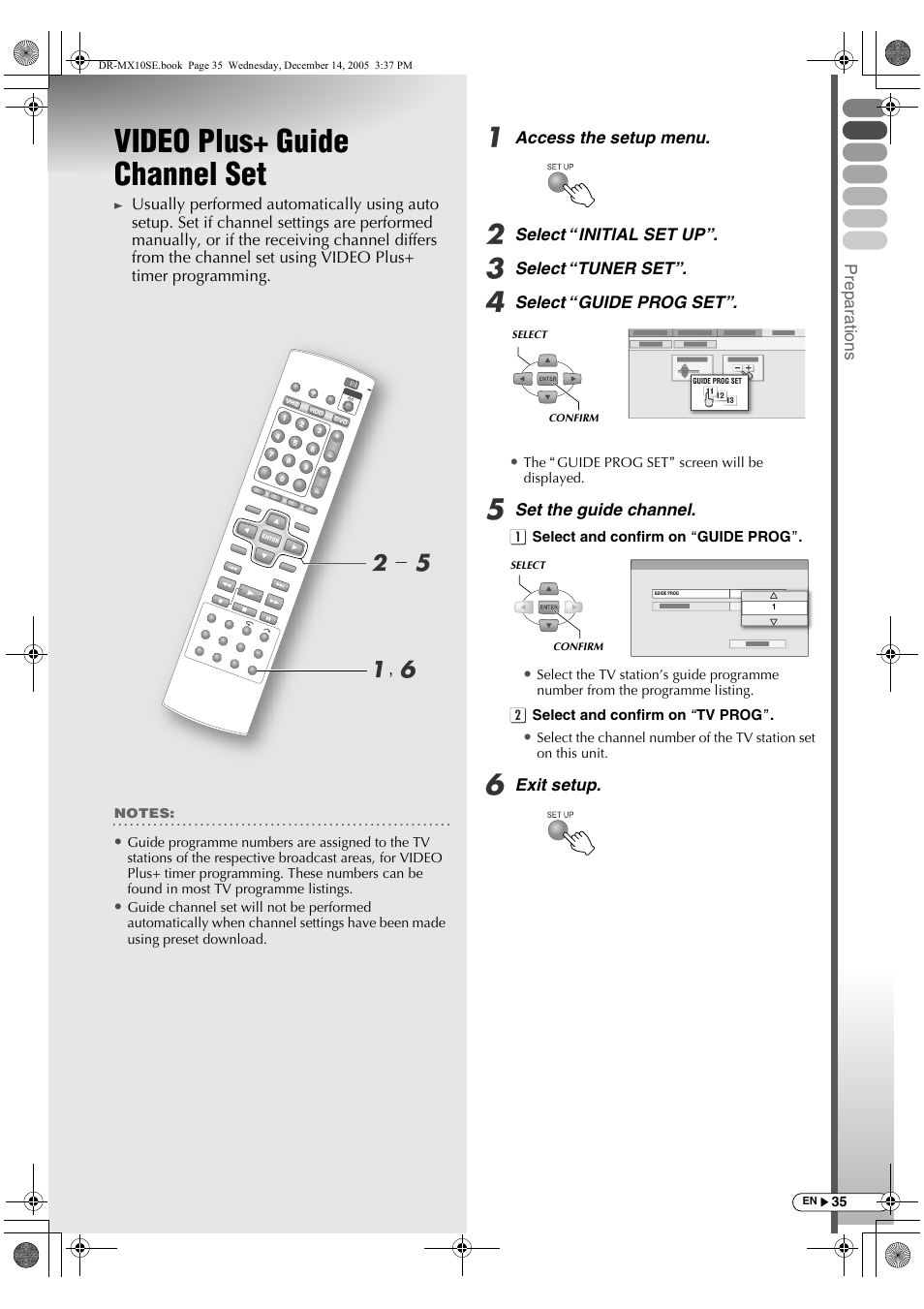 Video plus+ guide channel set, A, f b - e | JVC DR-MX10SEK User Manual | Page 35 / 128