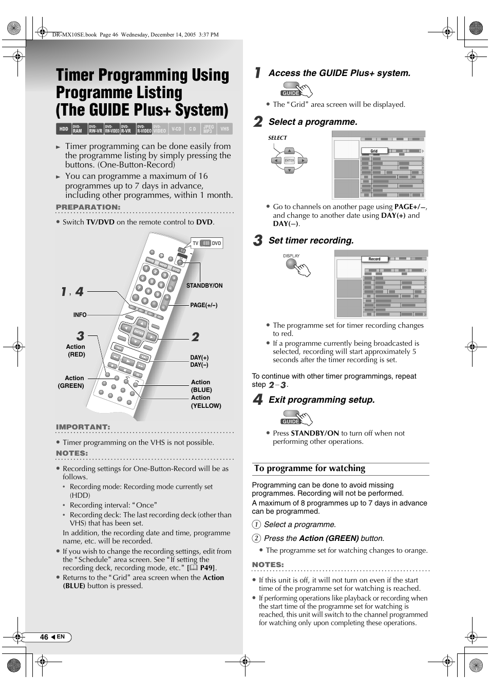 Timer programming using programme listing, The guide plus+ system), Abcdef ghilm | A, d b | JVC DR-MX10SEK User Manual | Page 46 / 128