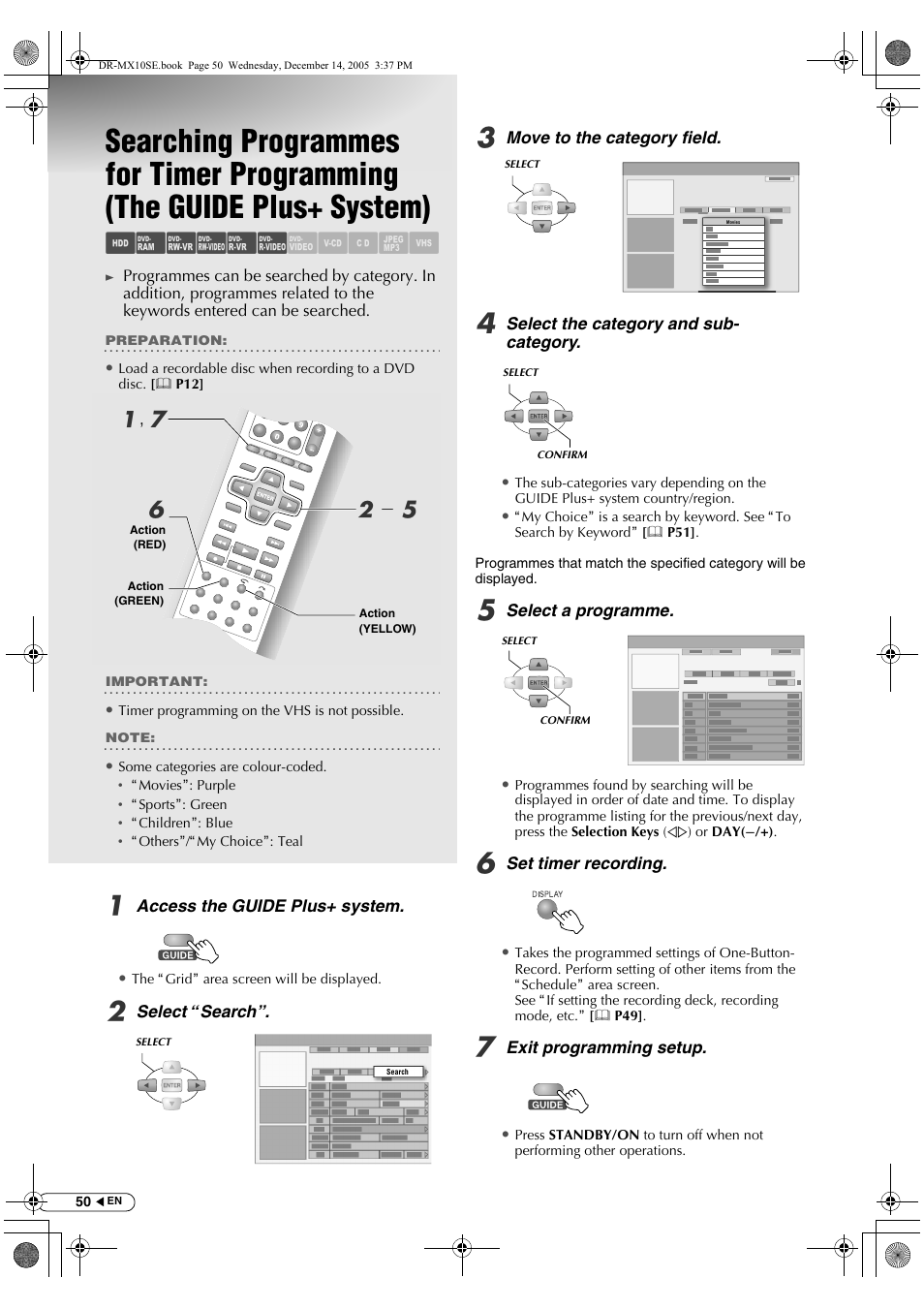 Searching programmes for timer programming, The guide plus+ system), Abcdef ghilm | A, g f, B- e | JVC DR-MX10SEK User Manual | Page 50 / 128