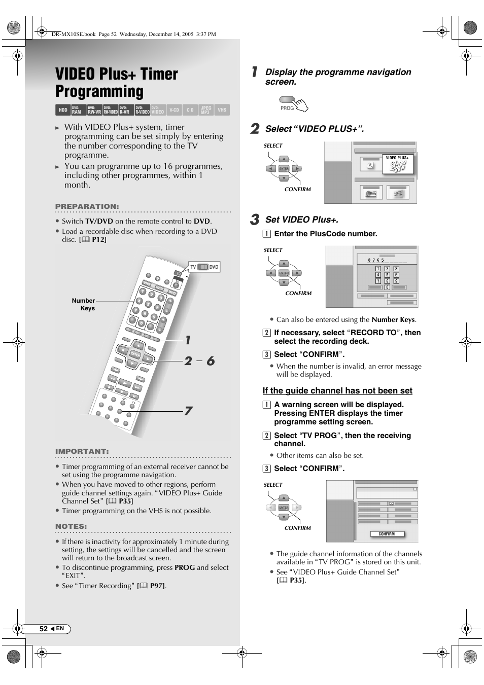 Video plus+ timer programming, Abcdef ghilm, Ab - f | JVC DR-MX10SEK User Manual | Page 52 / 128