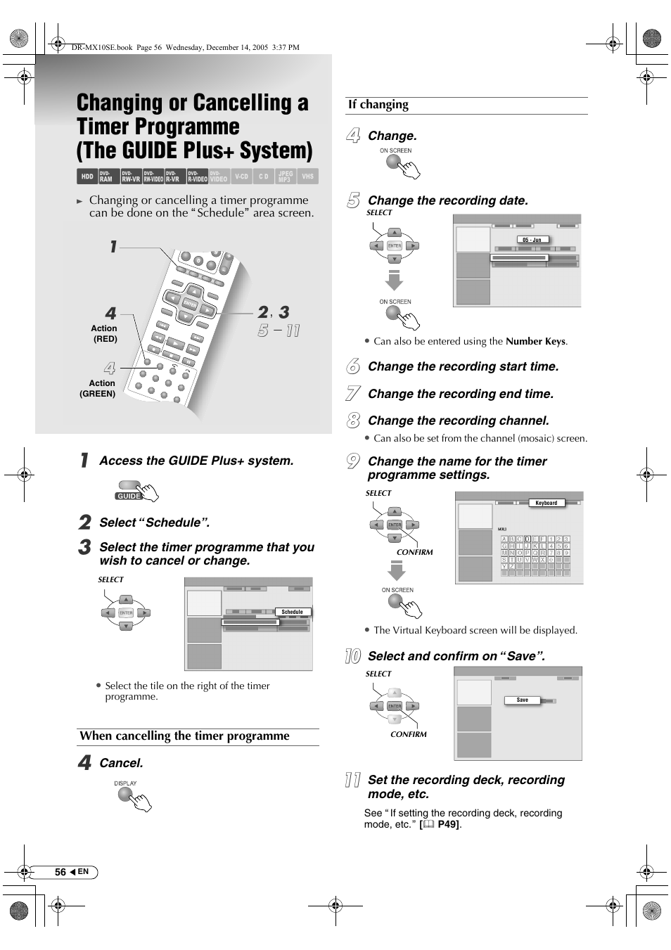 Changing or cancelling a timer programme, The guide plus+ system), Abcdef ghilm | JVC DR-MX10SEK User Manual | Page 56 / 128