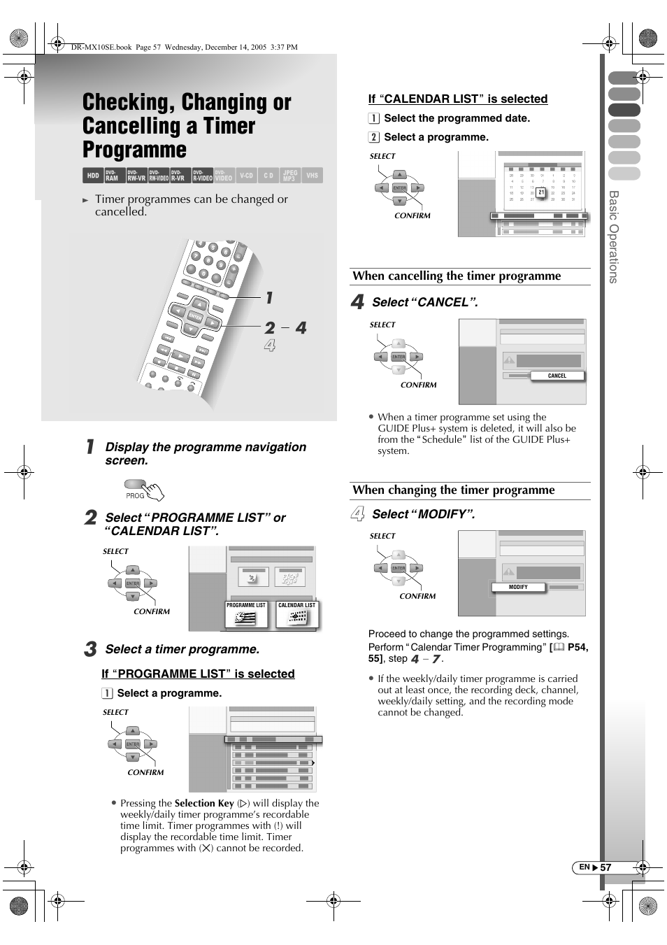 Checking, changing or cancelling a timer programme, Checking, changing, Or cancelling a timer programme | Abcdef ghilm, B- d d a | JVC DR-MX10SEK User Manual | Page 57 / 128