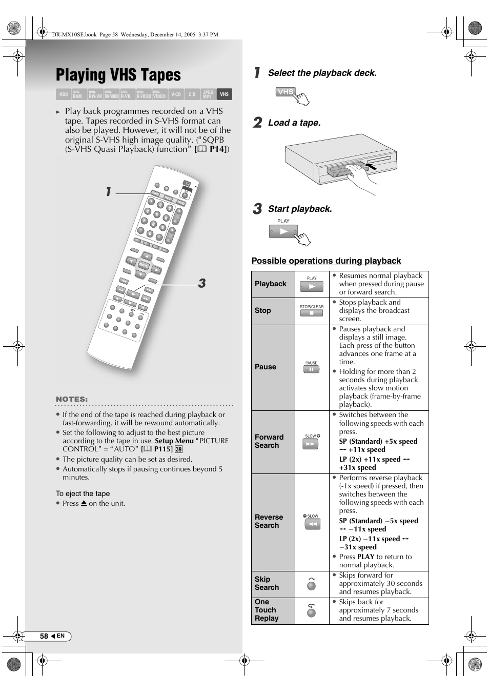 Playing vhs tapes, Abcdefghil m | JVC DR-MX10SEK User Manual | Page 58 / 128