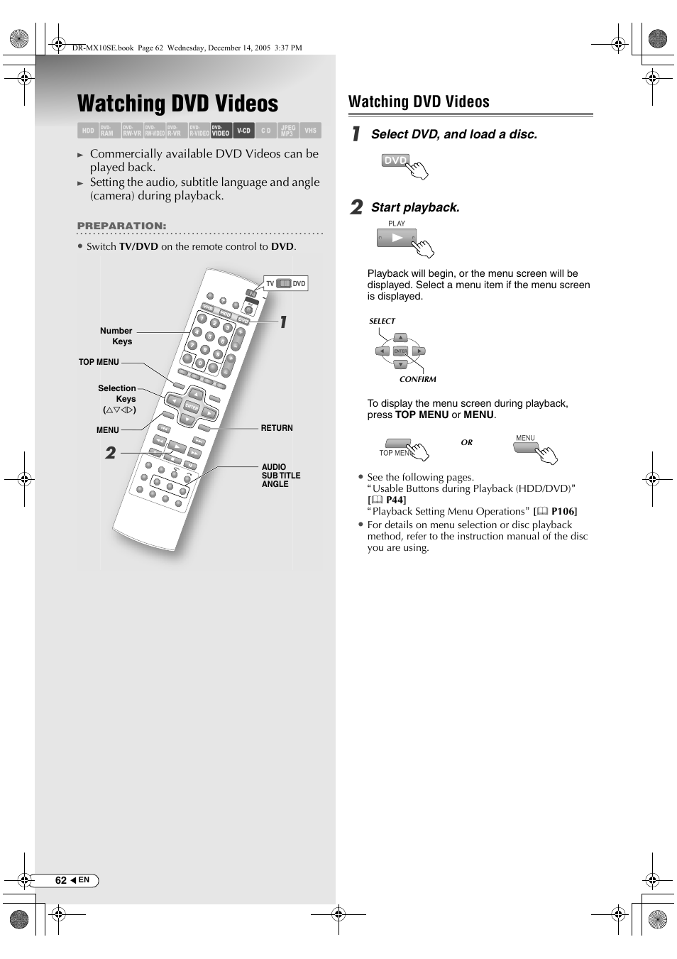 Watching dvd videos, Abcdef gh ilm | JVC DR-MX10SEK User Manual | Page 62 / 128