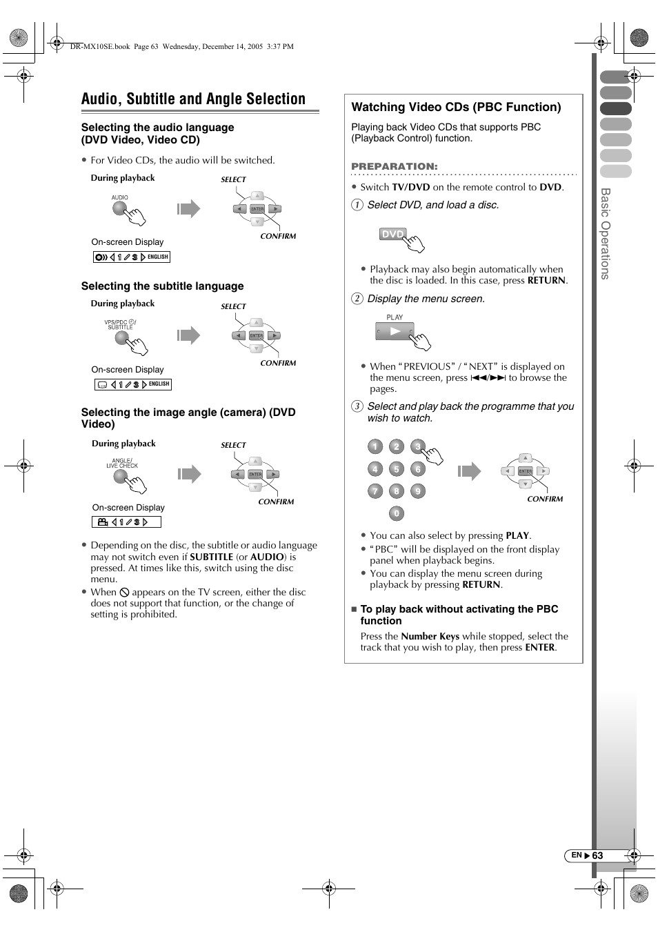 Audio, subtitle and angle selection | JVC DR-MX10SEK User Manual | Page 63 / 128