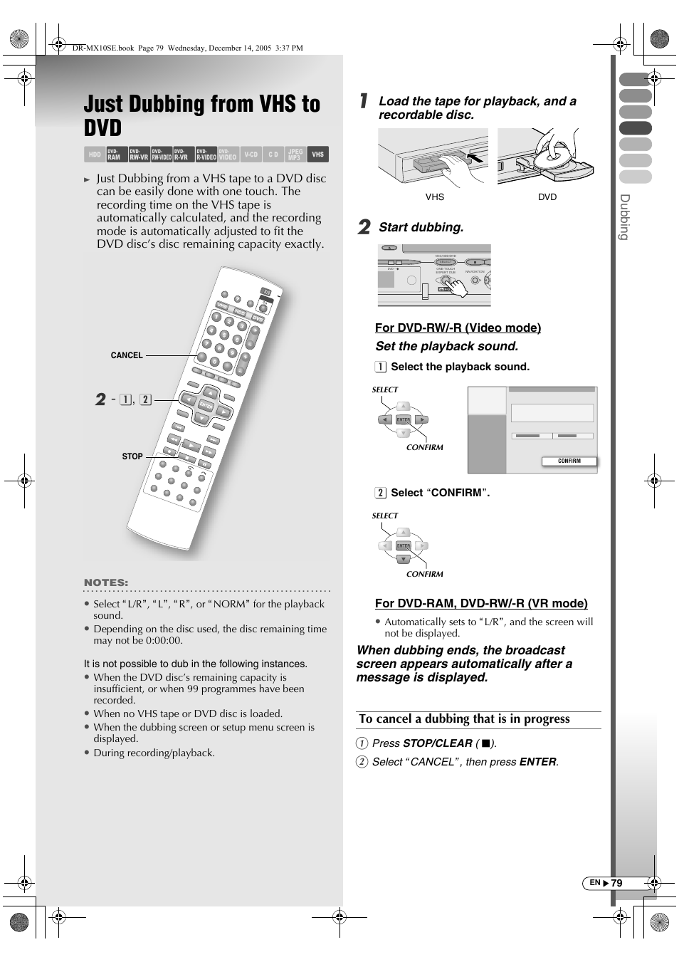 Just dubbing from vhs to dvd, Abcdef ghil m | JVC DR-MX10SEK User Manual | Page 79 / 128