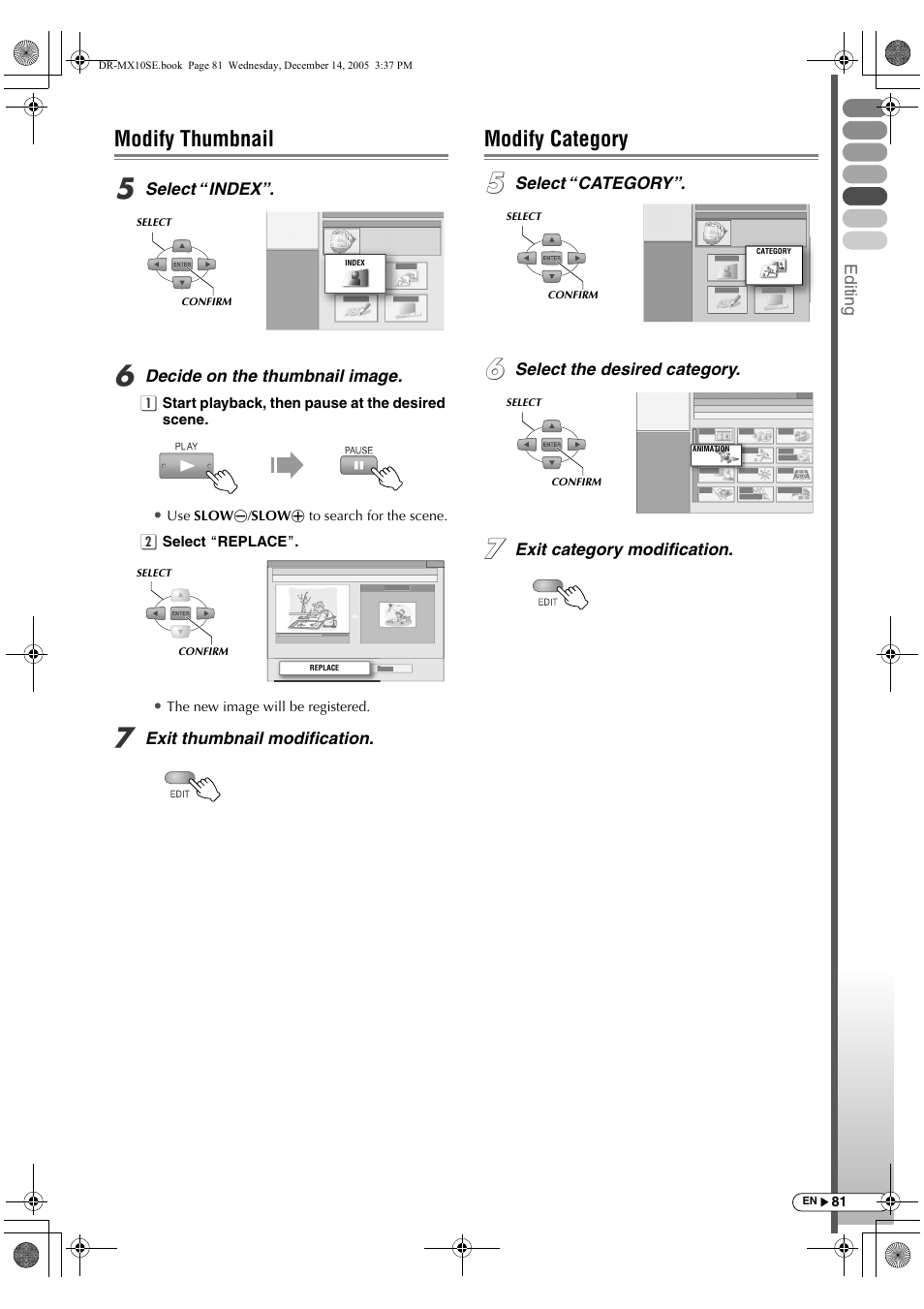 Modify thumbnail, Modify category, Modify thumbnail modify category | JVC DR-MX10SEK User Manual | Page 81 / 128