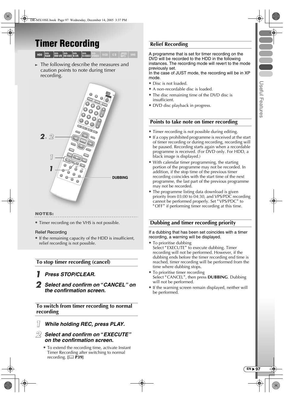 Timer recording, Abcdef ghilm, B, b a a | JVC DR-MX10SEK User Manual | Page 97 / 128