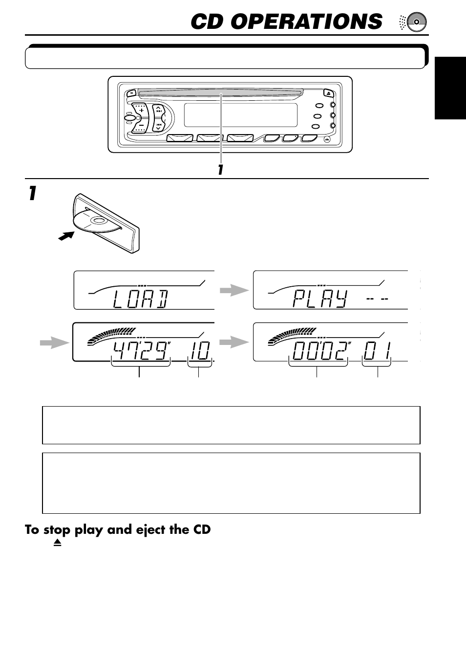 Cd operations, Playing a cd, Insert a disc into the loading slot | JVC KD-S707R User Manual | Page 17 / 35