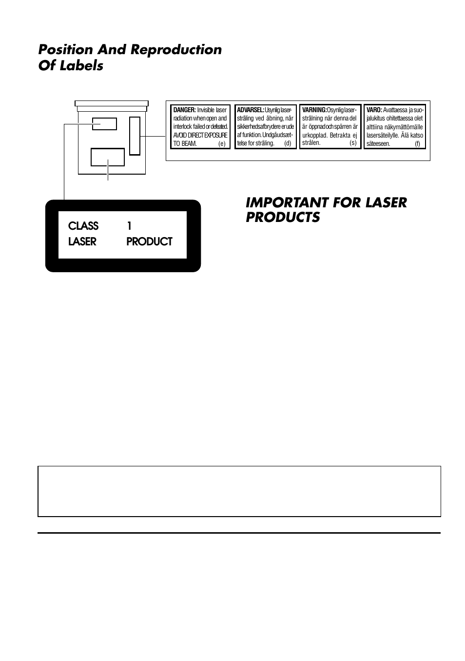 Important for laser products, Position and reproduction of labels, Class 1 laser product | JVC KD-S707R User Manual | Page 2 / 35