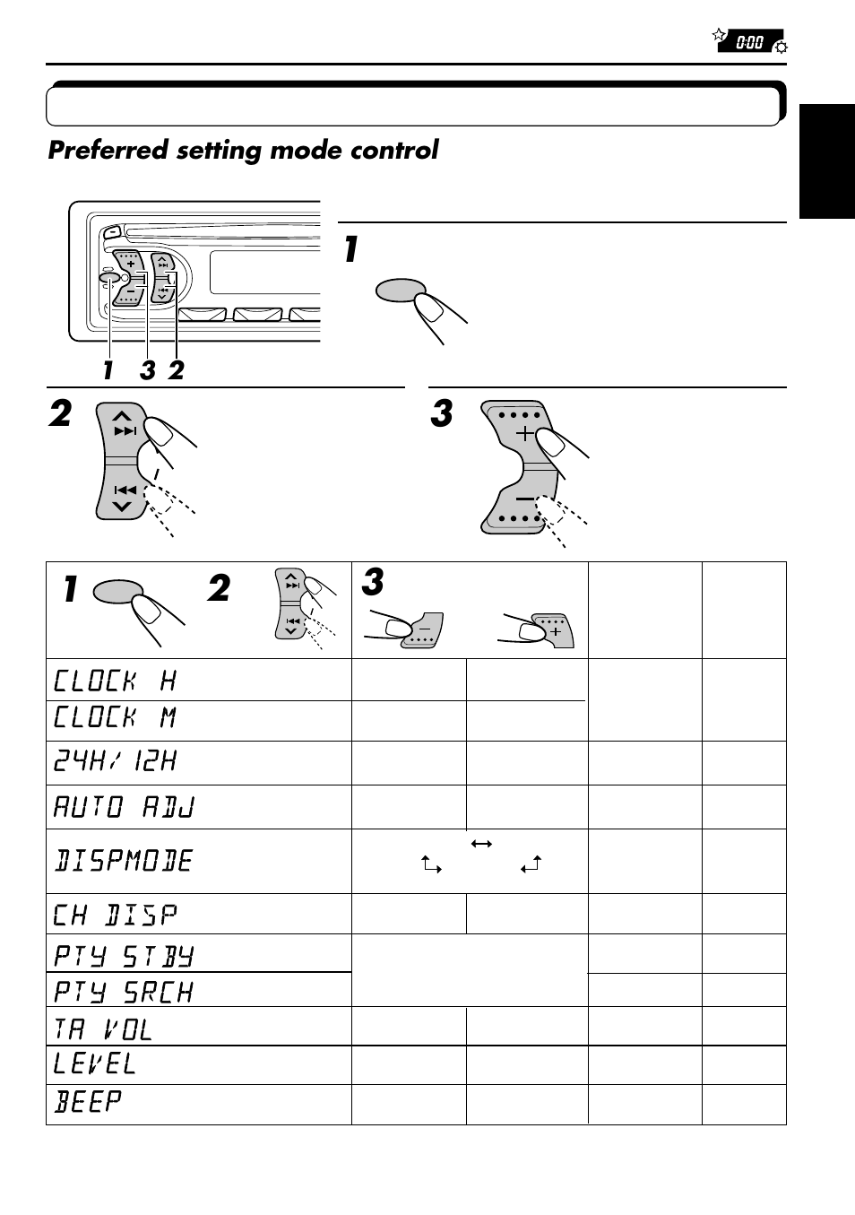 Storing your own mode settings, Preferred setting mode control, Select each mode. set the de- sired mode | JVC KD-S707R User Manual | Page 25 / 35