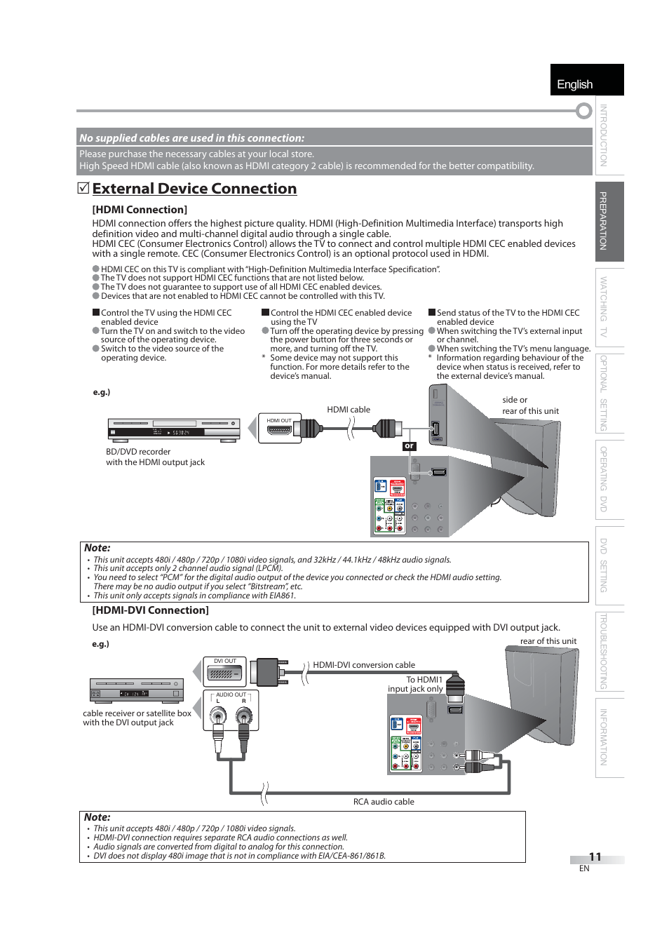 English, 5 external device connection | JVC 1EMN24939 User Manual | Page 11 / 56