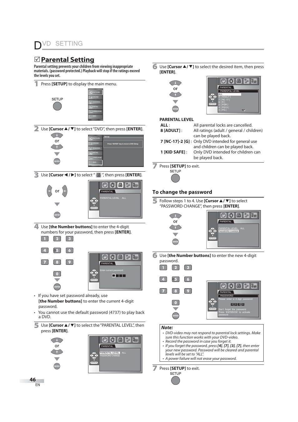 Vd setting, 5 parental setting | JVC 1EMN24939 User Manual | Page 46 / 56