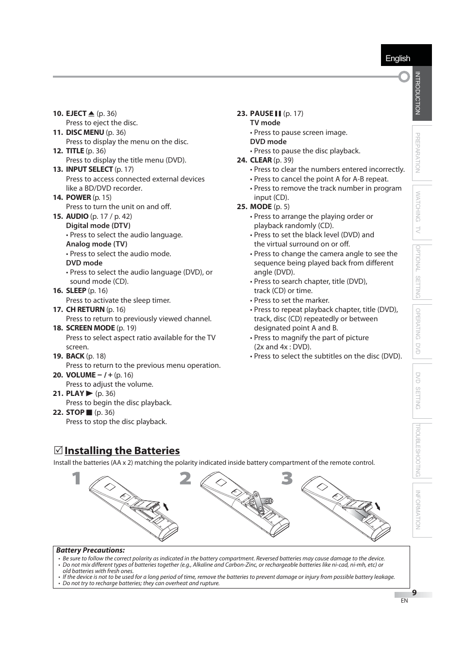 English, 5 installing the batteries | JVC 1EMN24939 User Manual | Page 9 / 56