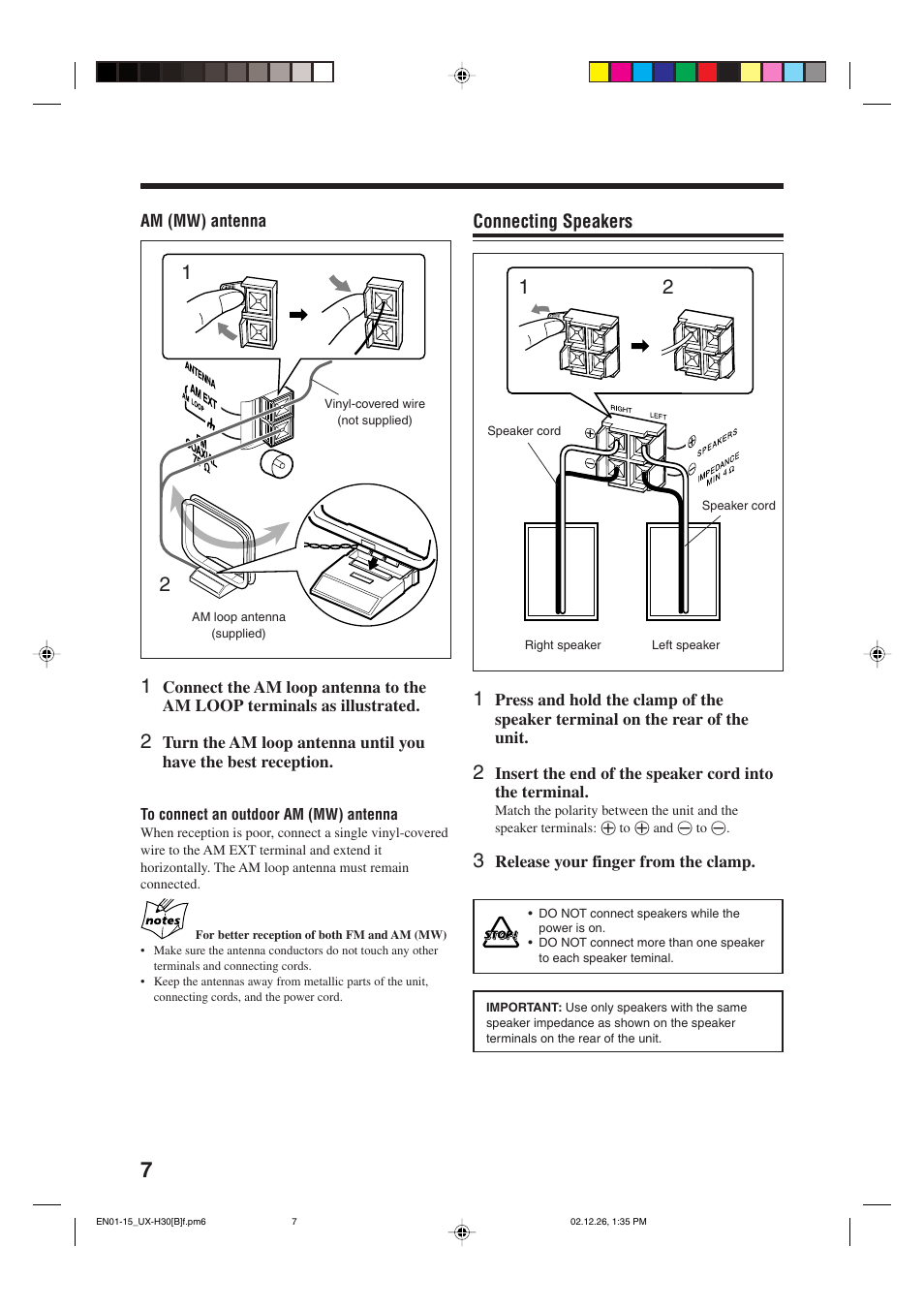 Connecting speakers | JVC CA-UXH33 User Manual | Page 10 / 32