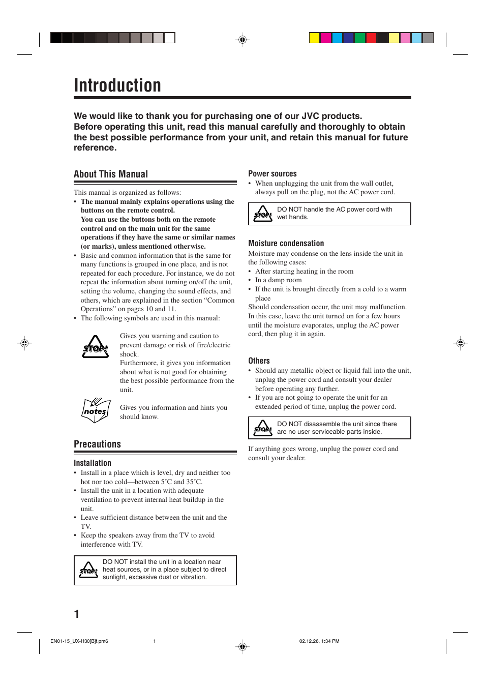 Introduction, About this manual, Precautions | JVC CA-UXH33 User Manual | Page 4 / 32