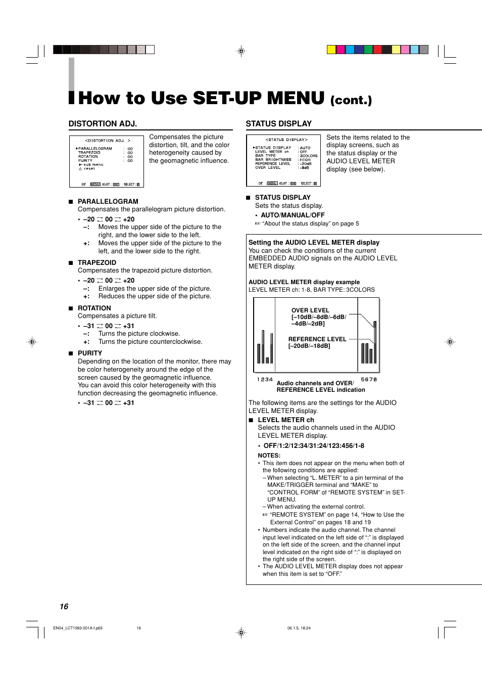 How to use set-up menu, Cont.) | JVC TM-1051DG User Manual | Page 16 / 24