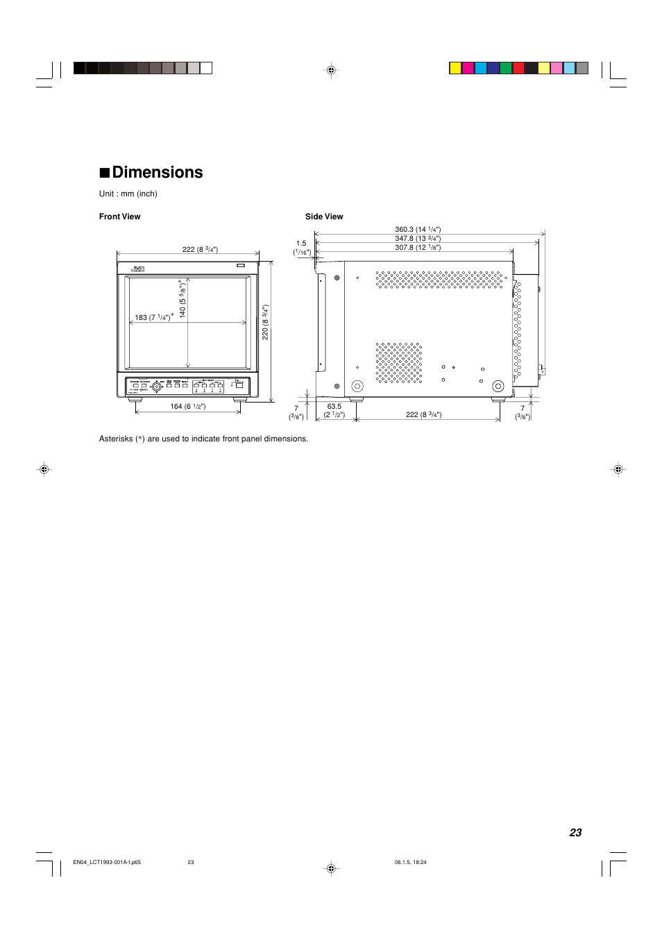 Dimensions, 7 dimensions | JVC TM-1051DG User Manual | Page 23 / 24