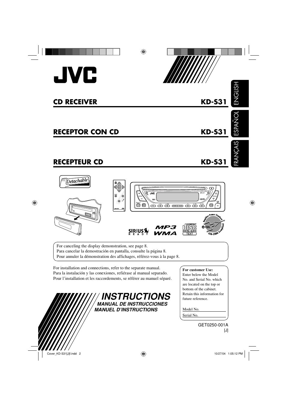 JVC KD-S31 User Manual | 98 pages