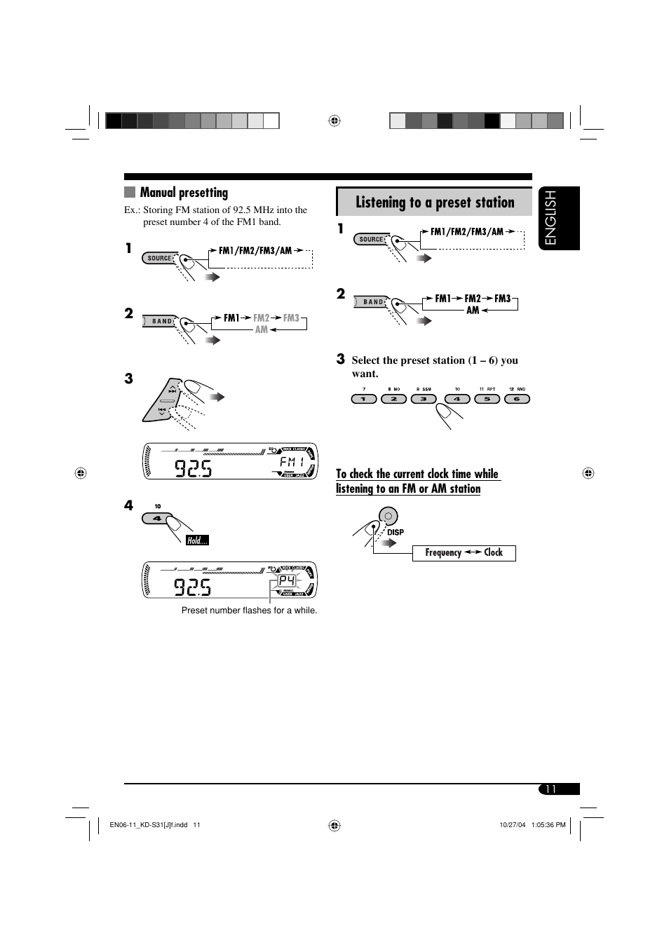 Listening to a preset station | JVC KD-S31 User Manual | Page 11 / 98