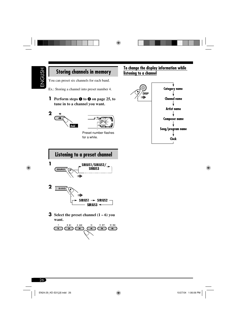 Listening to a preset channel | JVC KD-S31 User Manual | Page 26 / 98