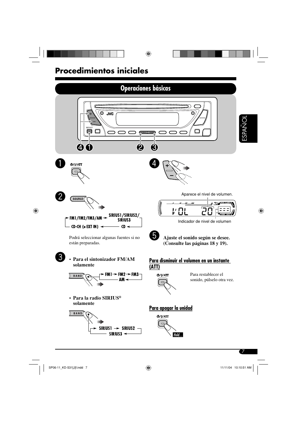 Procedimientos iniciales, Operaciones básicas | JVC KD-S31 User Manual | Page 39 / 98