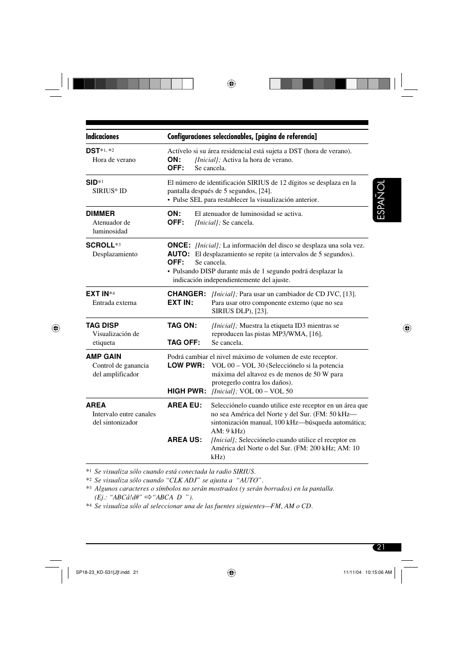 Esp añol | JVC KD-S31 User Manual | Page 53 / 98