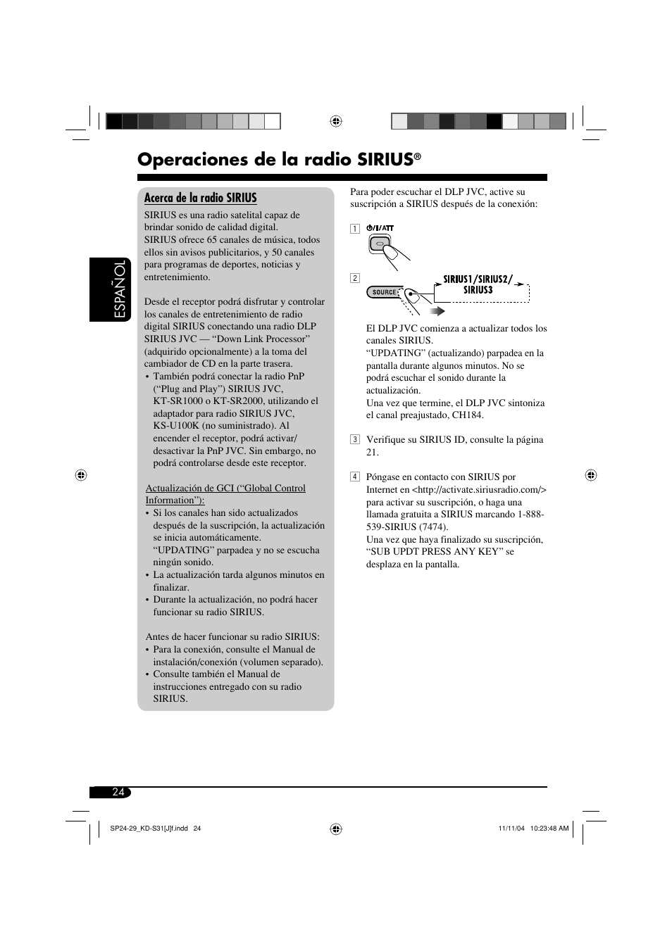 Operaciones de la radio sirius, Esp añol | JVC KD-S31 User Manual | Page 56 / 98