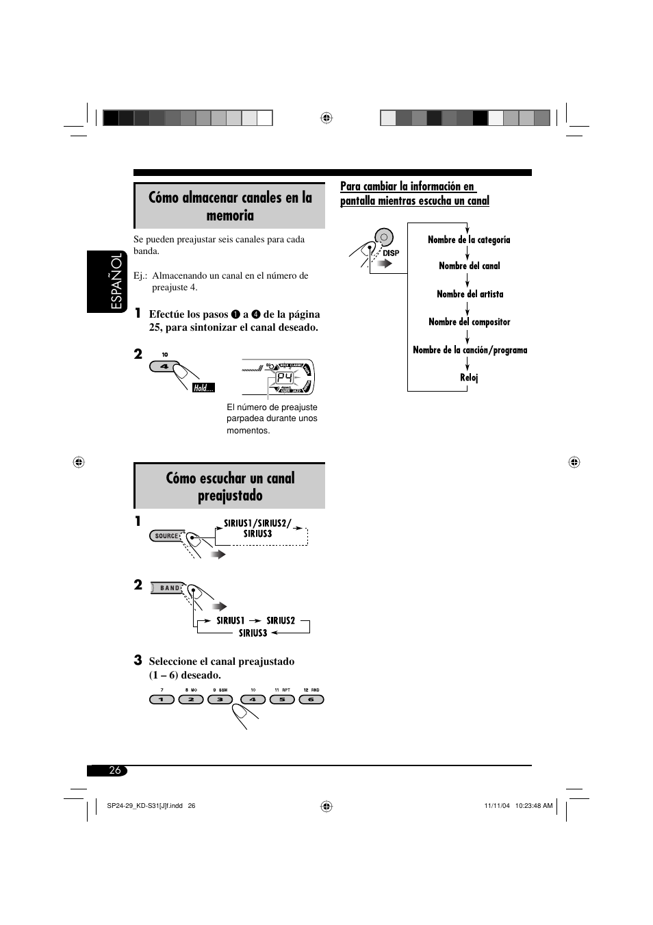 Cómo escuchar un canal preajustado | JVC KD-S31 User Manual | Page 58 / 98