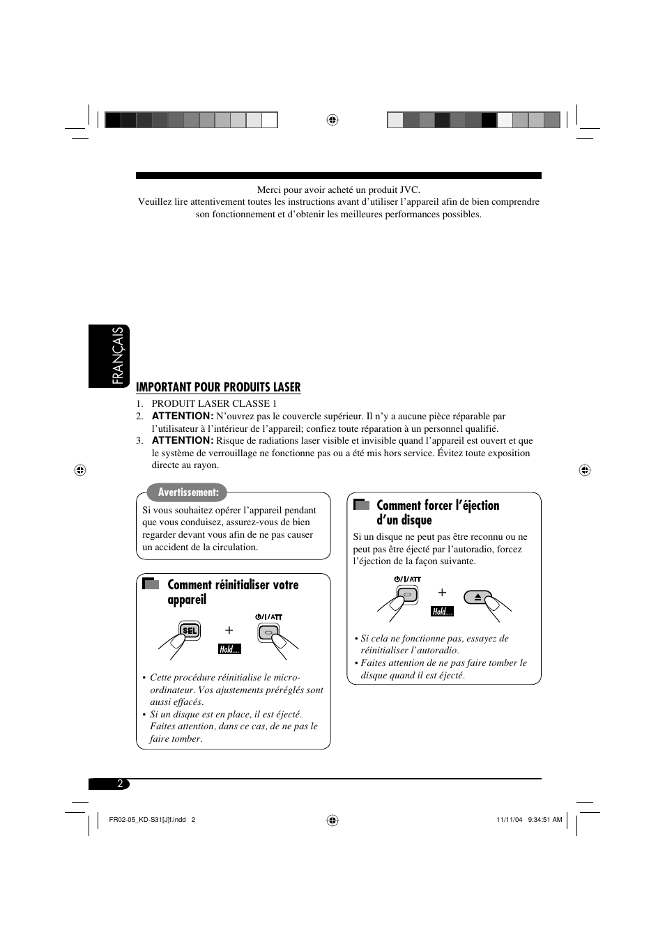 Français, Comment réinitialiser votre appareil, Comment forcer l’éjection d’un disque | JVC KD-S31 User Manual | Page 66 / 98