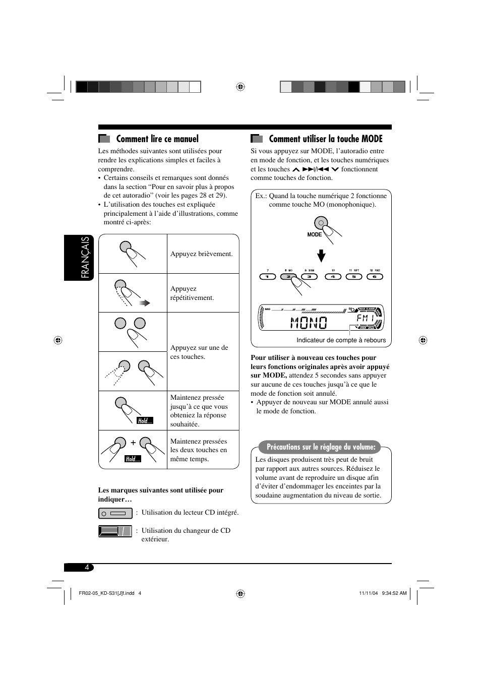 Français comment lire ce manuel, Comment utiliser la touche mode | JVC KD-S31 User Manual | Page 68 / 98