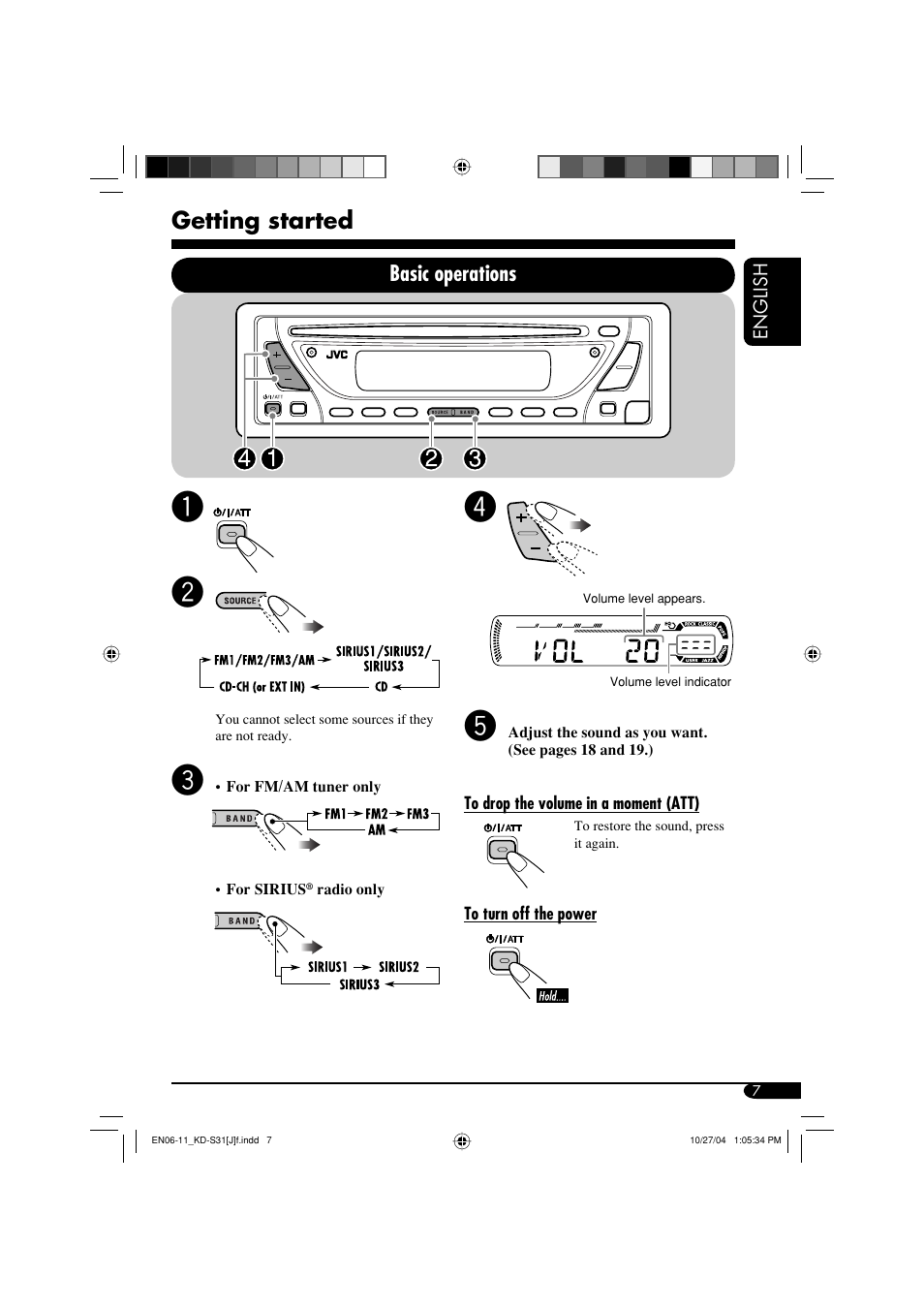 Getting started, Basic operations | JVC KD-S31 User Manual | Page 7 / 98