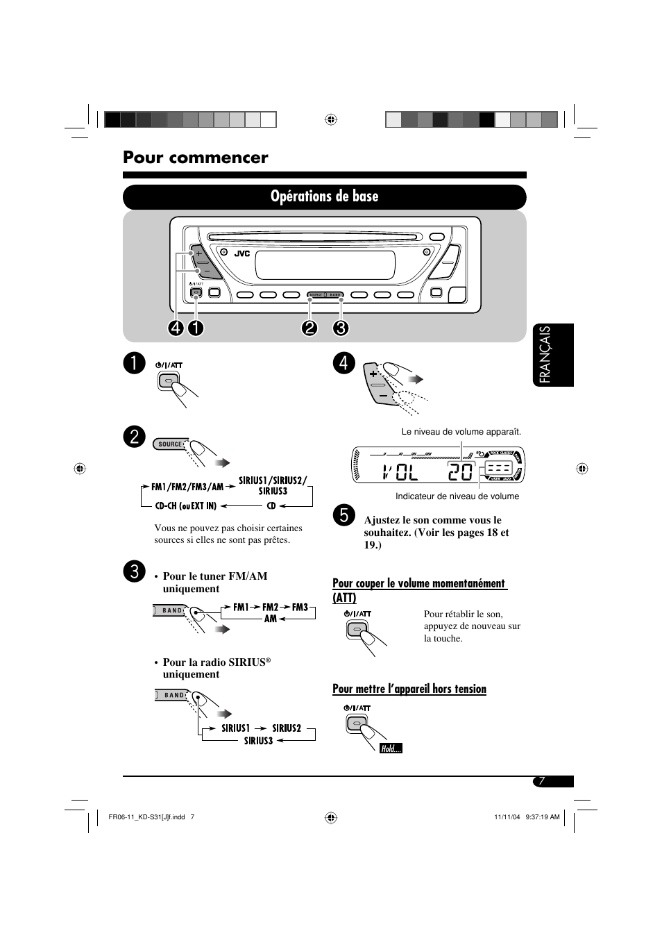 Pour commencer, Opérations de base | JVC KD-S31 User Manual | Page 71 / 98